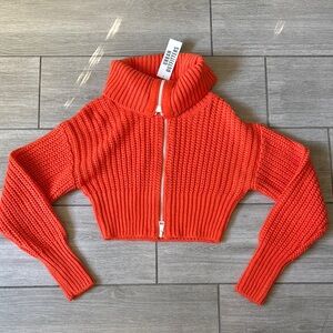 Urban Outfitters Orange Crop Knit Two Way Zip Sweater XS NWT